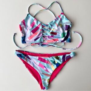 Mara Hoffman Bikini Lattice Lace-up Top and Zoa Bottom Size Medium